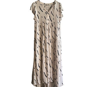 LOFT Ivory and Black Brush Stroke Patterned Tiered Maxi Dress size Small